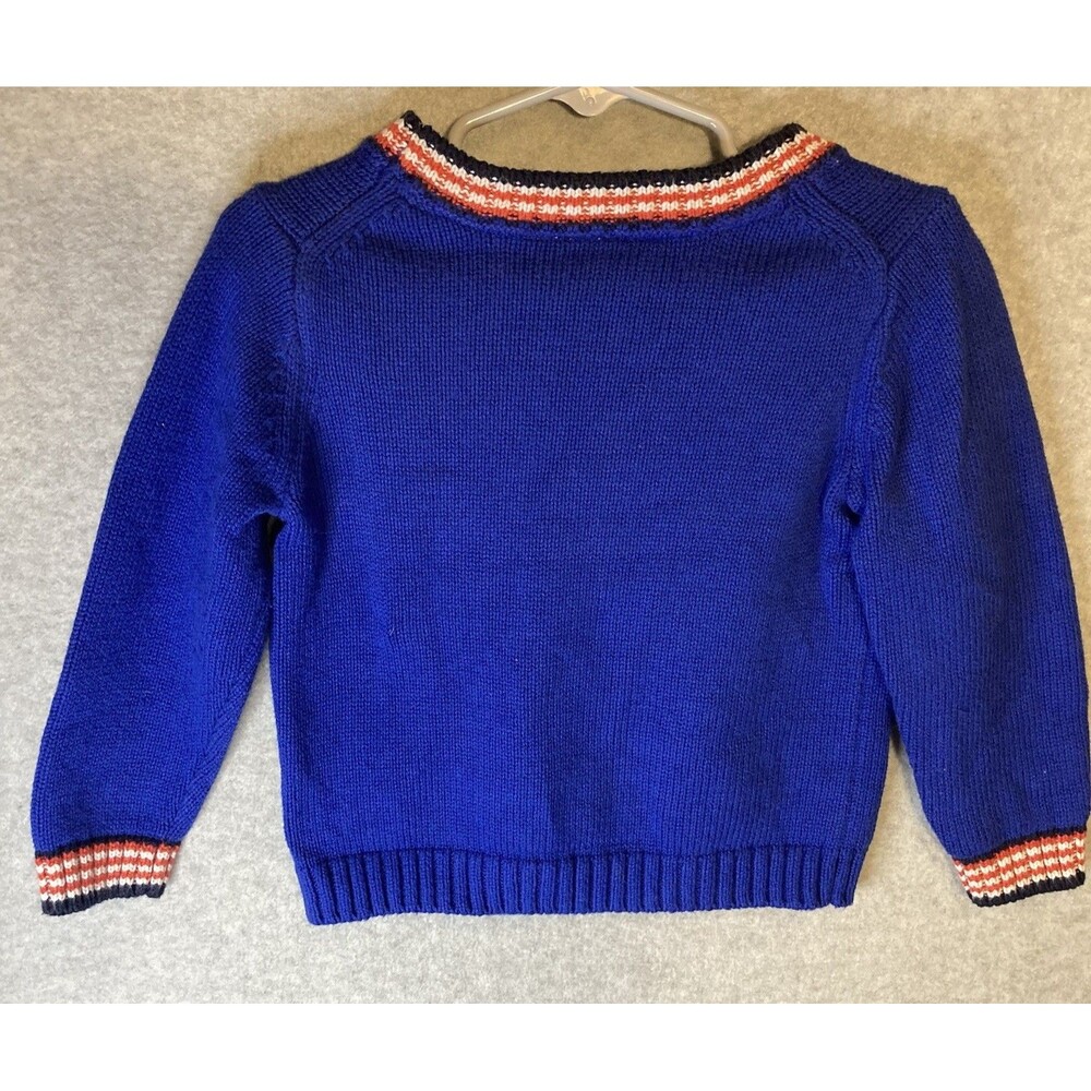 janie and jack Boys 2t Sweater Cotton Knit Royal Blue Stripe Coastal Preppy - Picture 5 of 7